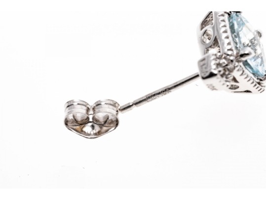 10k White Gold Checkerboard Cut Aquamarine Stud Earrings, App. 1.52 TCW