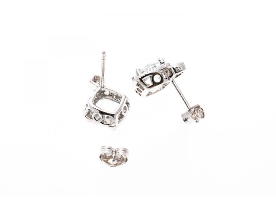 10k White Gold Checkerboard Cut Aquamarine Stud Earrings, App. 1.52 TCW