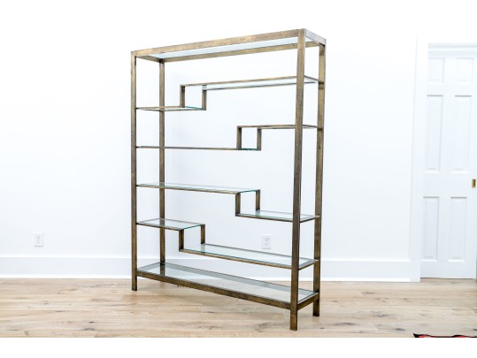Vintage Mid-Century Modern Brass And Glass Display Etagere