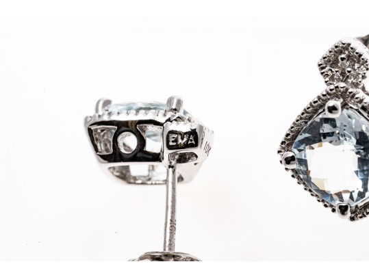 10k White Gold Checkerboard Cut Aquamarine Stud Earrings, App. 1.52 TCW