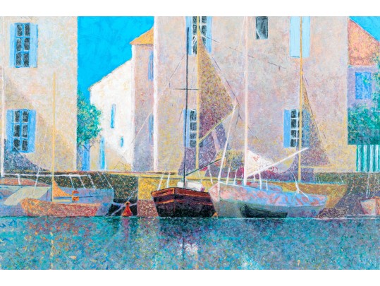 Andre Bourrie (France, 1936-2017) Serigraph, Sailboats On The Quay
