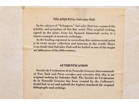 Salvador Dali (France, Spain, 1904-1989) Etching, Velasquez
