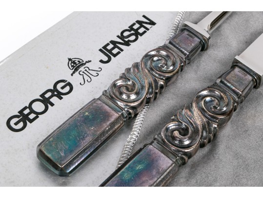 Geoerg Jensen Sterling Silver Mounted Carving Set- Large Scroll Saga 22