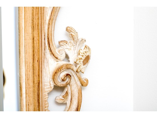 Stylish Carved Wood And Gesso Beveled Edge Mirror