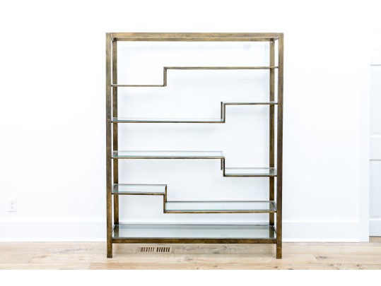 Vintage Mid-Century Modern Brass And Glass Display Etagere