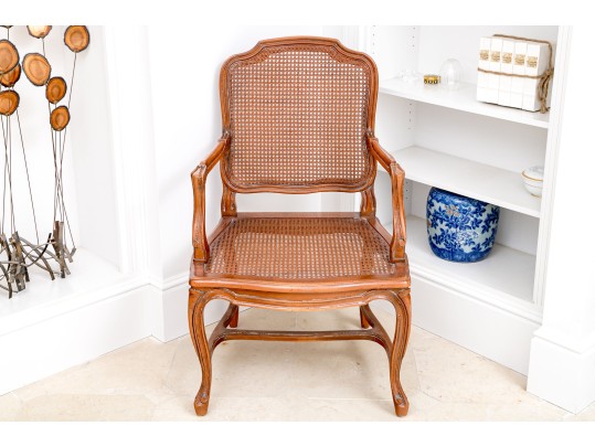 Classic Louis XV Style Fruitwood Fauteuil With Cane Seat And Seat Back