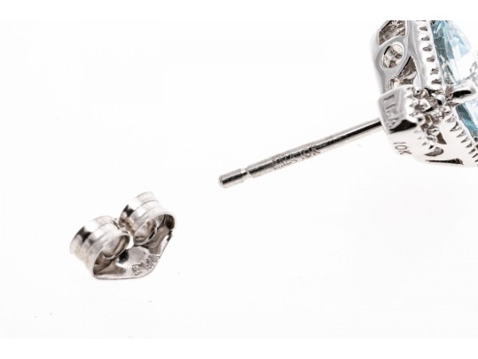 10k White Gold Checkerboard Cut Aquamarine Stud Earrings, App. 1.52 TCW