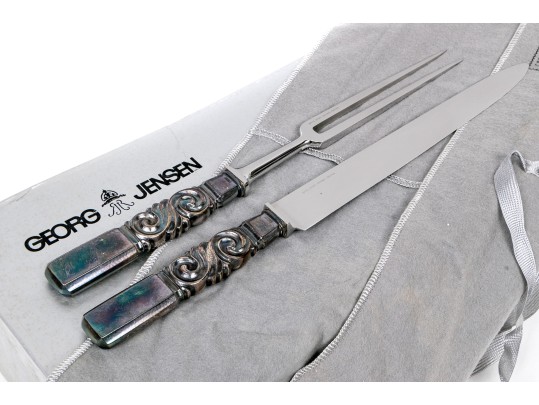 Geoerg Jensen Sterling Silver Mounted Carving Set- Large Scroll Saga 22