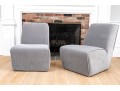 Chic Pair Of Restoration Hardware Gray Velvet Slipper Chairs
