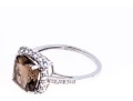 Contemporary 10K White Gold And Smoky Quartz Ring, Size 7+