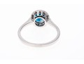 10k White Gold Checkerboard Cut Blue Topaz And Diamond Halo Ring, Size 6.75