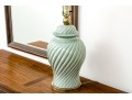 Vintage Paul Hanson Spiral Fluted Celadon Glazed Lidded Baluster Jar Mounted As A Table Lamp