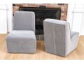Chic Pair Of Restoration Hardware Gray Velvet Slipper Chairs