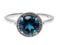 10k White Gold Checkerboard Cut Blue Topaz And Diamond Halo Ring, Size 6.75
