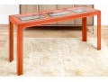 Chinoiserie Chic Red Lacquered Console Table With Three Glass Panels