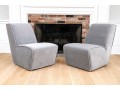 Chic Pair Of Restoration Hardware Gray Velvet Slipper Chairs