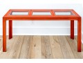 Chinoiserie Chic Red Lacquered Console Table With Three Glass Panels