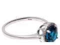 10k White Gold Checkerboard Cut Blue Topaz And Diamond Halo Ring, Size 6.75