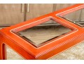 Chinoiserie Chic Red Lacquered Console Table With Three Glass Panels