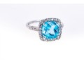 Vibrant 10K White Gold And Blue Topaz Ring, Size 7+