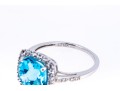Vibrant 10K White Gold And Blue Topaz Ring, Size 7+