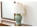 Vintage Paul Hanson Spiral Fluted Celadon Glazed Lidded Baluster Jar Mounted As A Table Lamp