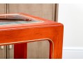 Chinoiserie Chic Red Lacquered Console Table With Three Glass Panels