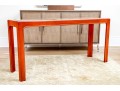 Chinoiserie Chic Red Lacquered Console Table With Three Glass Panels