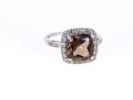 Contemporary 10K White Gold And Smoky Quartz Ring, Size 7+