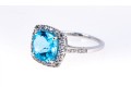 Vibrant 10K White Gold And Blue Topaz Ring, Size 7+