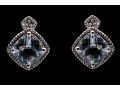 10k White Gold Checkerboard Cut Aquamarine Stud Earrings, App. 1.52 TCW