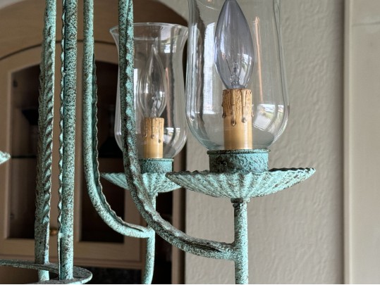 Vintage Six Light Chandelier With Glass Shades