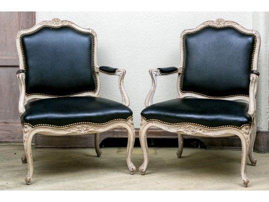 Pair Of Yale Burge Quality Leather Upholstered Fauteuils