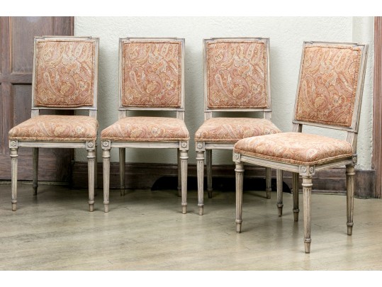 Set Of Four Louis XVI Style Upholstered Side Chairs