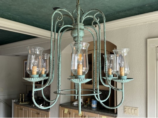 Vintage Six Light Chandelier With Glass Shades