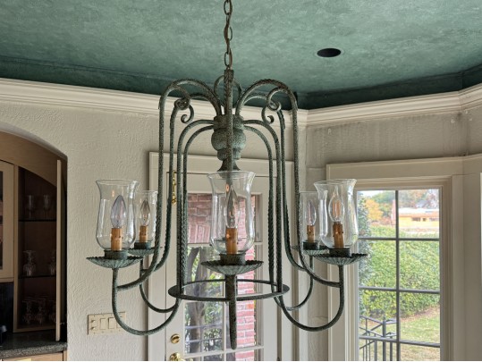 Vintage Six Light Chandelier With Glass Shades