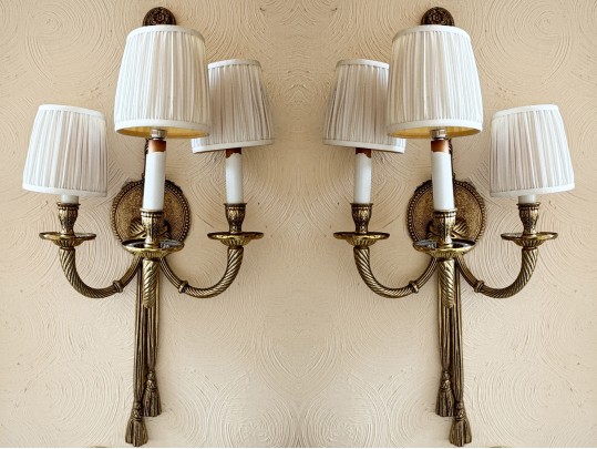 Pair Of French Louis XVI Style Gilt Brass Wall Sconces