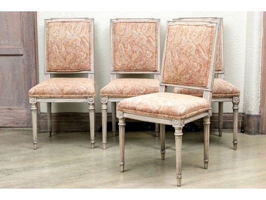 Set Of Four Louis XVI Style Upholstered Side Chairs
