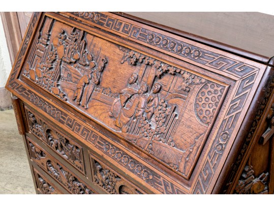 Ornate Carved Chinoiserie Secretary