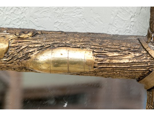 Antique Faux Bois Hand Carved And Gold Leaf Wall Mirror 