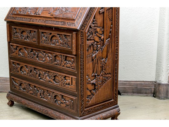 Ornate Carved Chinoiserie Secretary