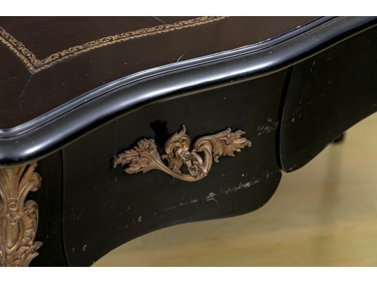 Elegant Louis XV Style Black Lacquered Writing Desk