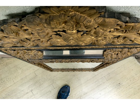 Lavish Dutch Style Brass And Carved Wood Mirror