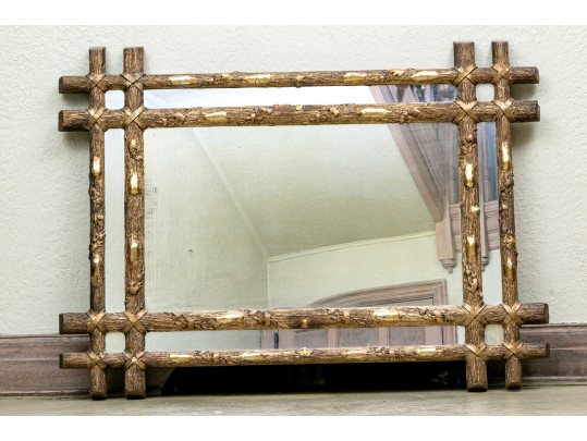 Antique Faux Bois Hand Carved And Gold Leaf Wall Mirror 