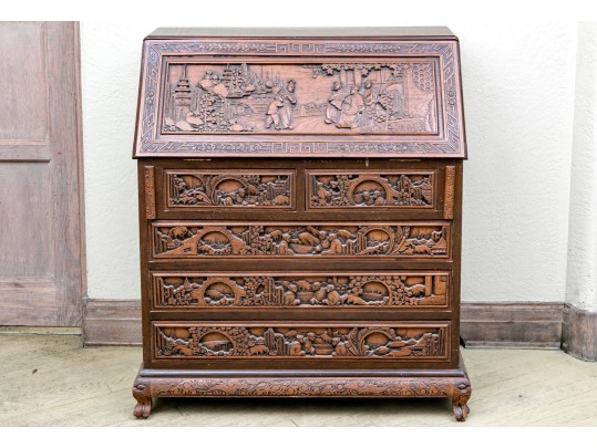 Ornate Carved Chinoiserie Secretary
