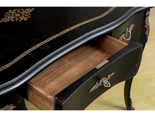 Elegant Louis XV Style Black Lacquered Writing Desk