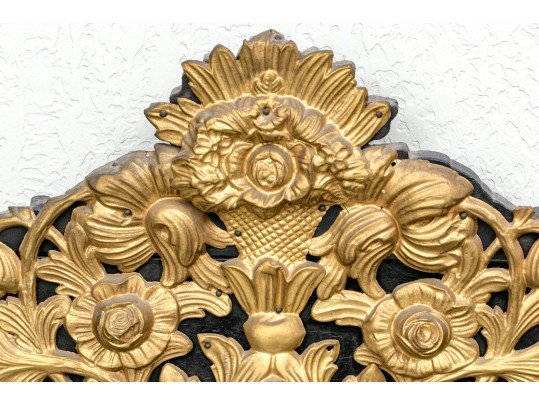 Lavish Dutch Style Brass And Carved Wood Mirror