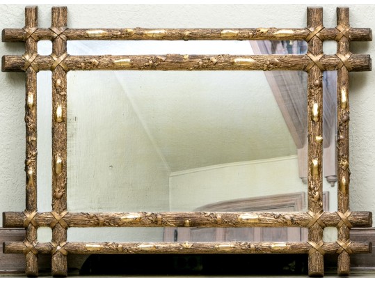 Antique Faux Bois Hand Carved And Gold Leaf Wall Mirror 