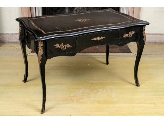 Elegant Louis XV Style Black Lacquered Writing Desk