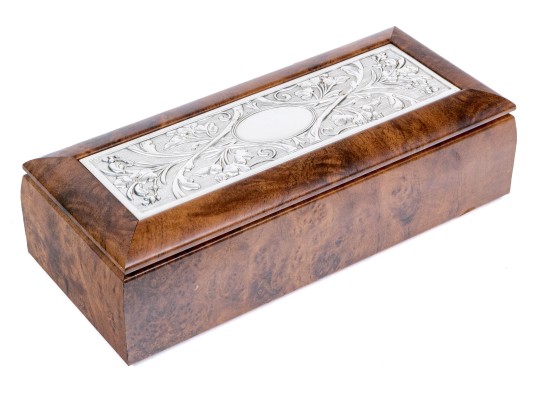 Hazorfim Sterling Silver Inlaid Burled Tea Box